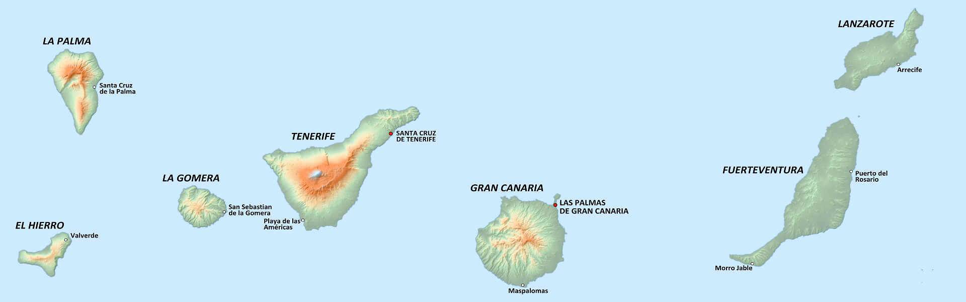 Alle Kanarischen Inseln auf einer Karte
