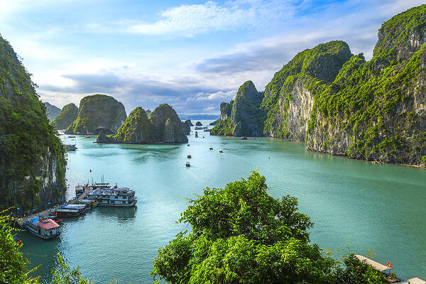 Die Halong-Bucht im Norden von Vietnam ist für die Tausende hoch aufragenden, von Regenwald bedeckten Kalksteininseln bekannt